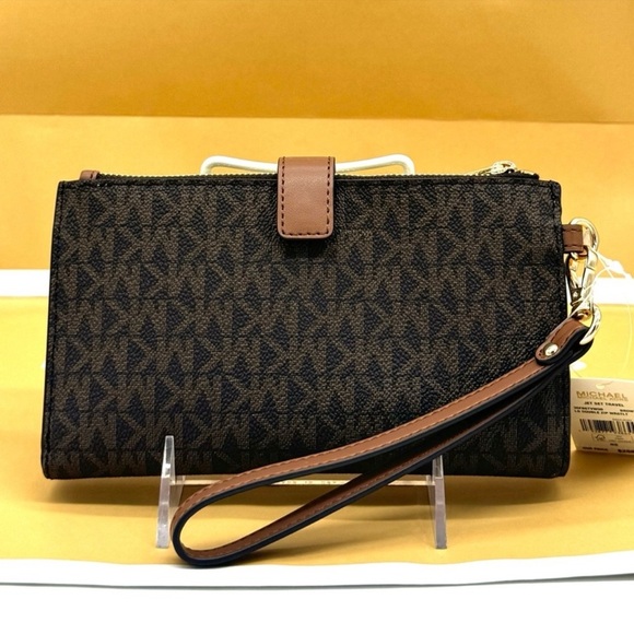 Michael Kors Double Zip Wallet Wristlet Brown Signature - Picture 5 of 8